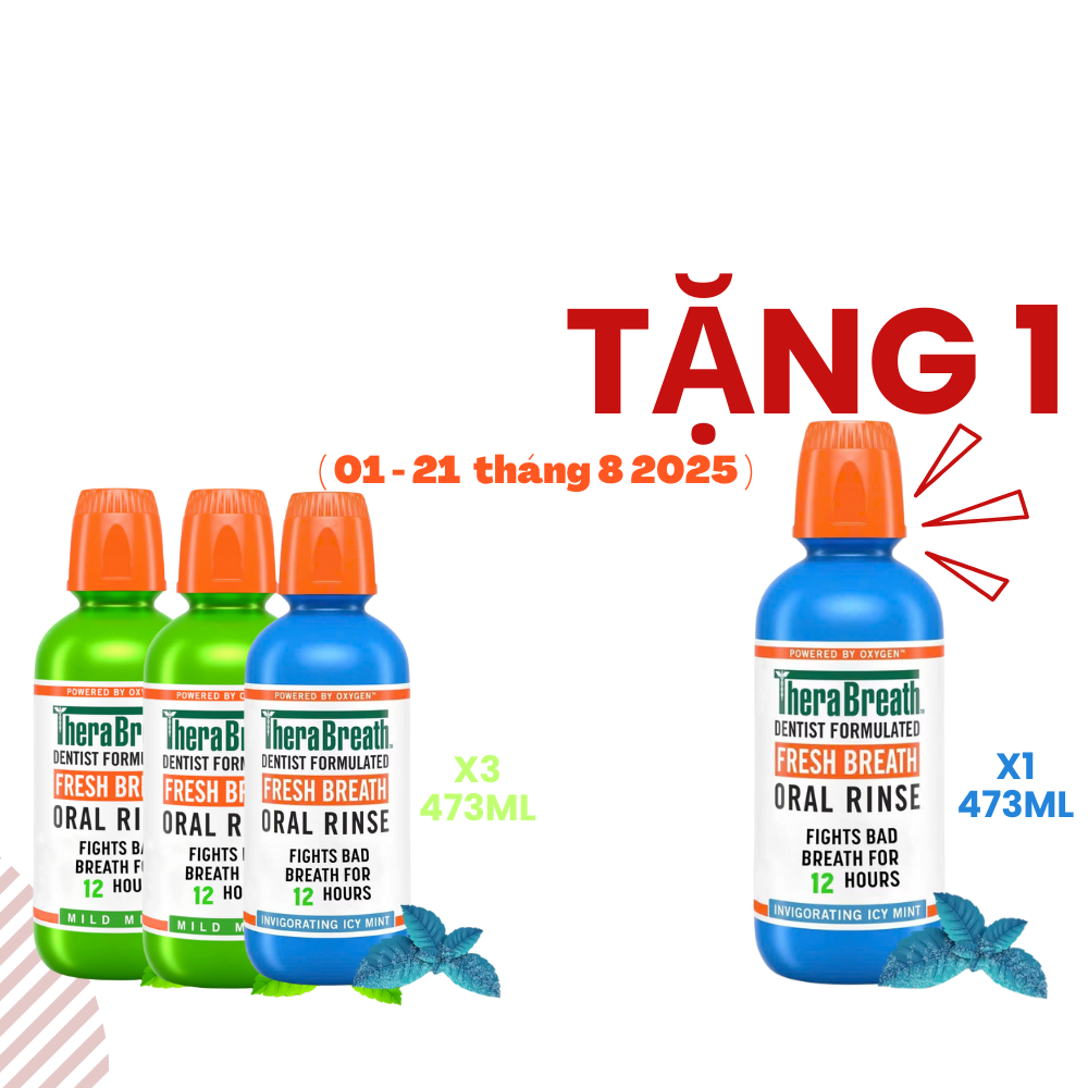 Mua 3 Chai Tặng 1 [Hương Icy Mint – Bạc hà lạnh sâu] Nước súc miệng TheraBreath cho người lớn – Hết hôi miệng, mát miệng, hơi thở thơm lâu