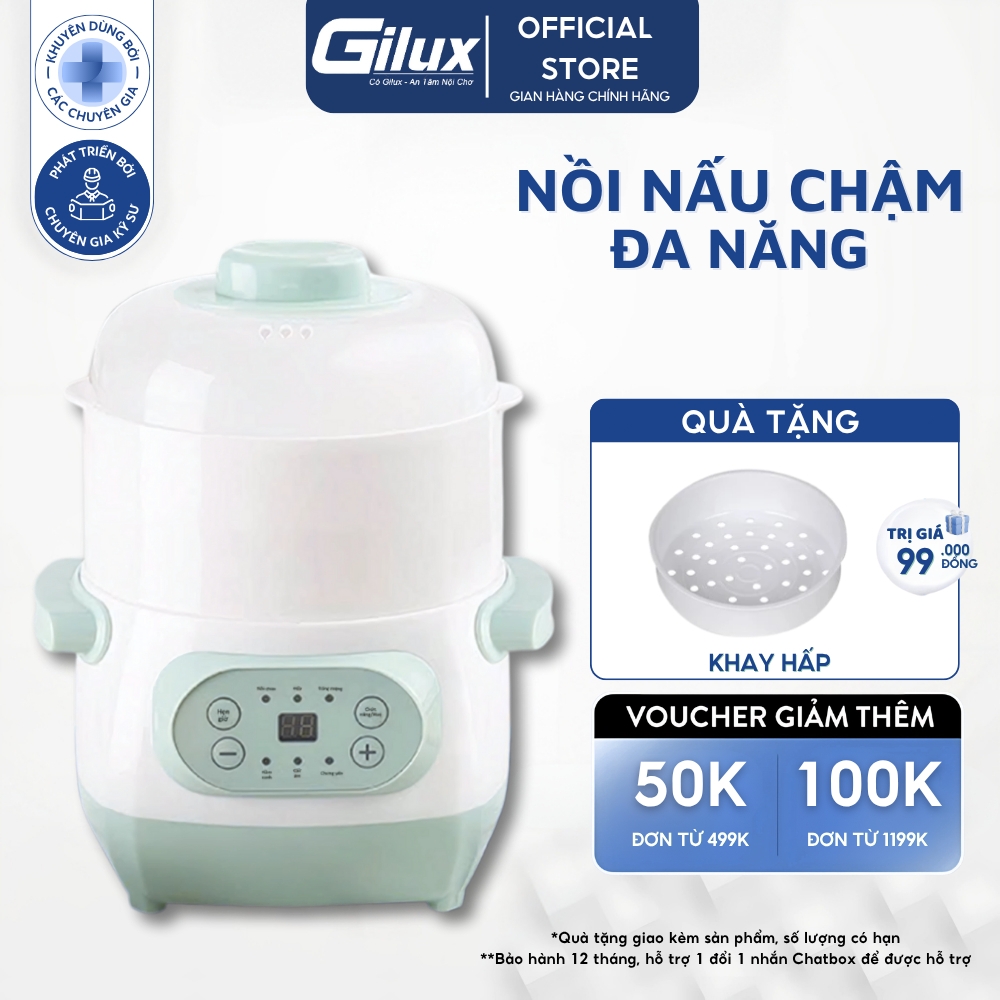 Nồi nấu chậm Gilux 1L - Nồi nấu cháo chậm 6 Chức năng Đa năng An toàn Tiện lợi