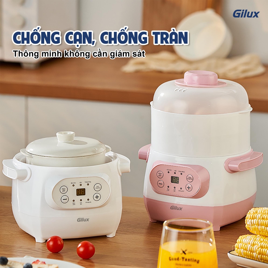 Nồi nấu chậm Gilux 1L - Nồi nấu cháo chậm 6 Chức năng Đa năng An toàn Tiện lợi