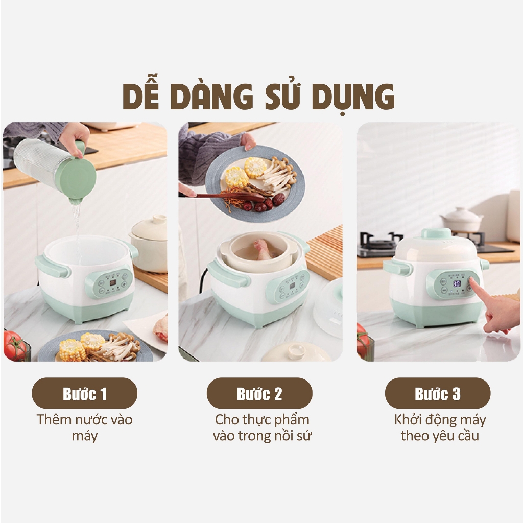 Nồi nấu chậm Gilux 1L - Nồi nấu cháo chậm 6 Chức năng Đa năng An toàn Tiện lợi