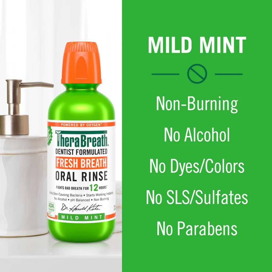 [Hương Mild Mint – Bạc hà dịu nhẹ] Nước súc miệng TheraBreath cho người lớn – Hết hôi miệng, mát miệng, hơi thở thơm lâu
