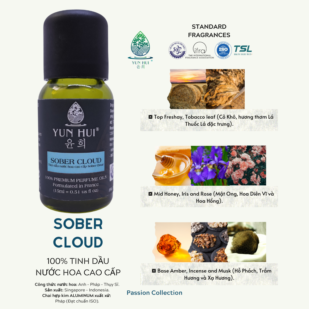 Tinh Dầu Thiên Nhiên Nước Hoa Thơm Phòng Cao Cấp Nhập Khẩu Sober Cloud YUN HUI - Với 3 Nốt Hương Sang Trọng Đặc Sắc - 15ml/50ml/100ml