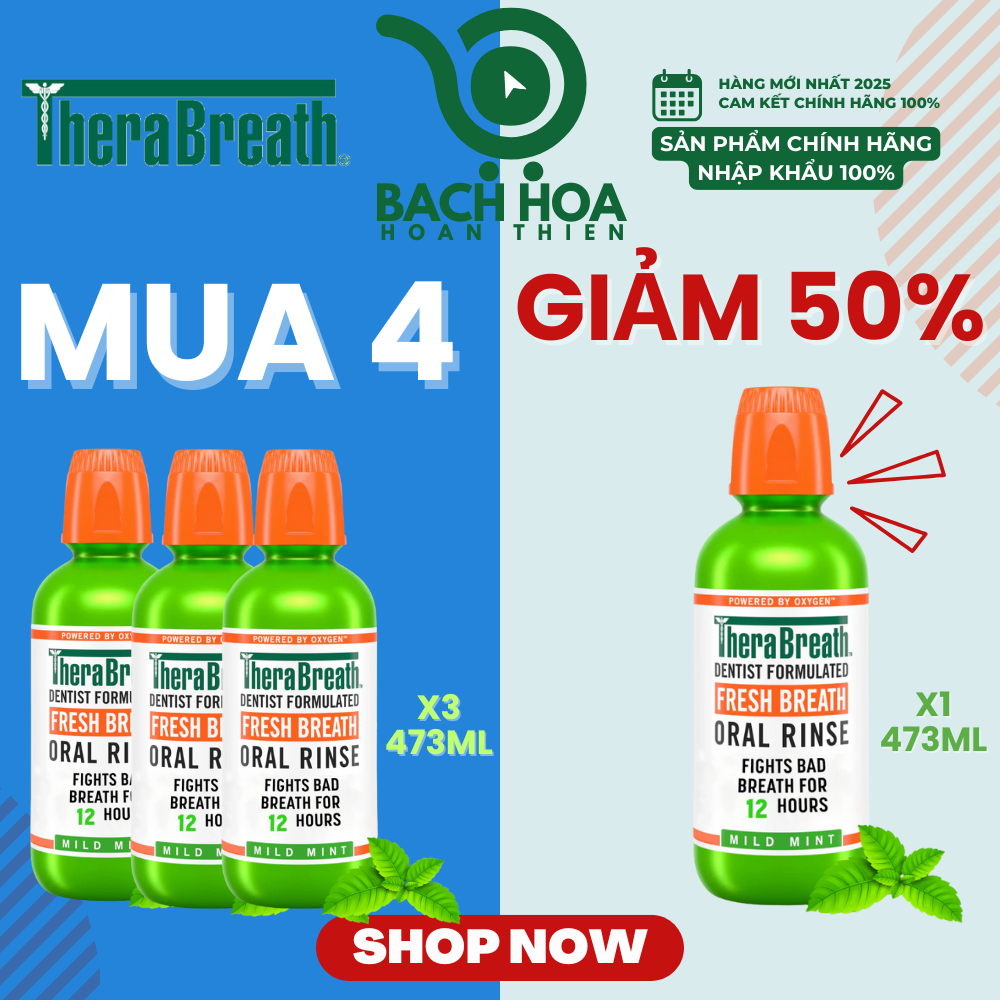 MUA 4 GIẢM 50% chai thứ 4 [Hương Icy Mint – Bạc hà lạnh sâu] Nước súc miệng TheraBreath cho người lớn – Hết hôi miệng, mát miệng, hơi thở thơm lâu