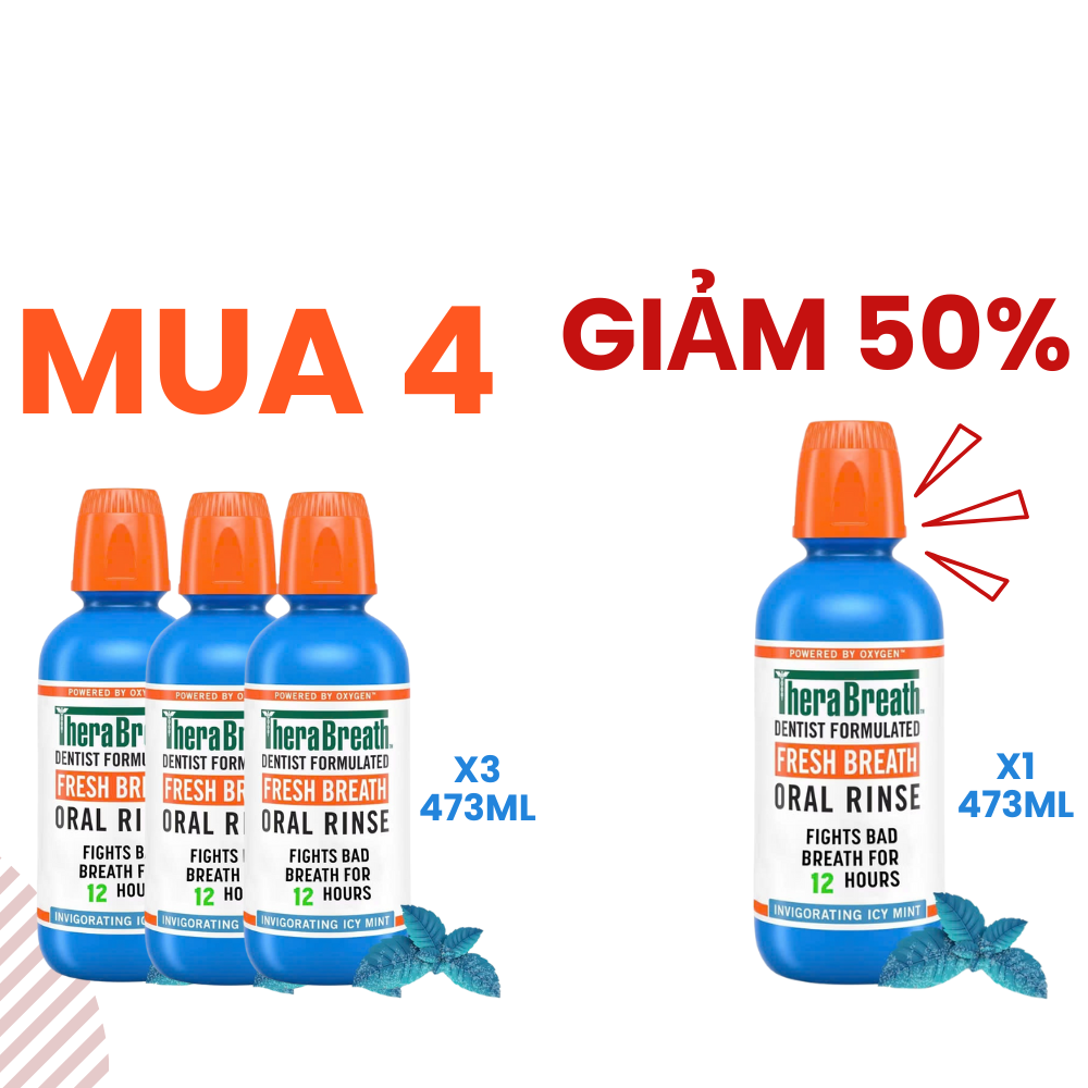 MUA 4 GIẢM 50% chai thứ 4 [Hương Icy Mint – Bạc hà lạnh sâu] Nước súc miệng TheraBreath cho người lớn – Hết hôi miệng, mát miệng, hơi thở thơm lâu