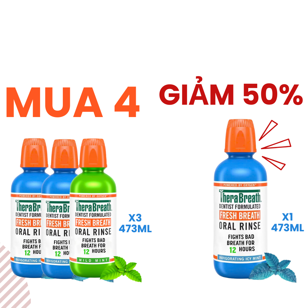 MUA 4 GIẢM 50% chai thứ 4 [Hương Icy Mint – Bạc hà lạnh sâu] Nước súc miệng TheraBreath cho người lớn – Hết hôi miệng, mát miệng, hơi thở thơm lâu