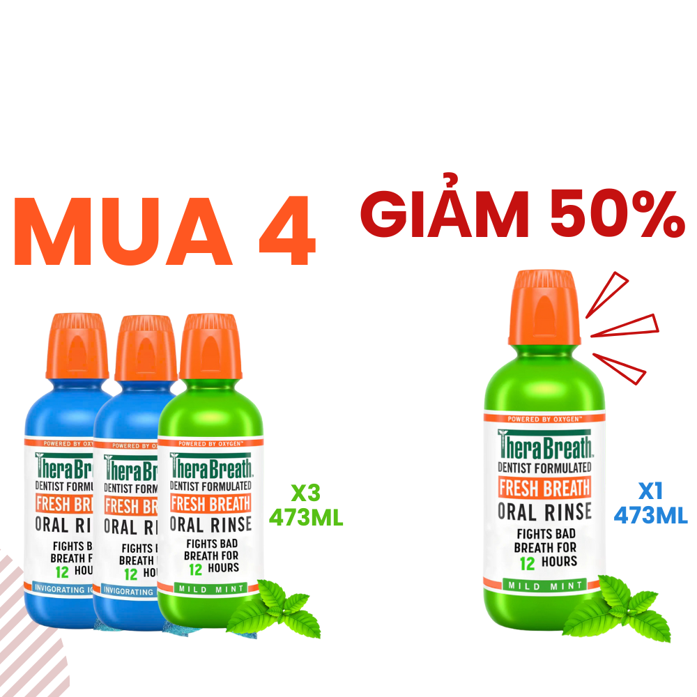 MUA 4 GIẢM 50% chai thứ 4 [Hương Icy Mint – Bạc hà lạnh sâu] Nước súc miệng TheraBreath cho người lớn – Hết hôi miệng, mát miệng, hơi thở thơm lâu