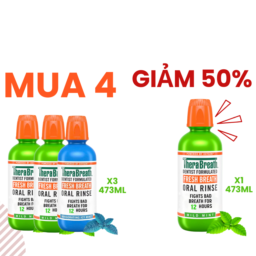 MUA 4 GIẢM 50% chai thứ 4 [Hương Icy Mint – Bạc hà lạnh sâu] Nước súc miệng TheraBreath cho người lớn – Hết hôi miệng, mát miệng, hơi thở thơm lâu