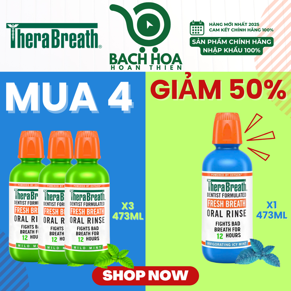 MUA 4 GIẢM 50% chai thứ 4 [Hương Icy Mint – Bạc hà lạnh sâu] Nước súc miệng TheraBreath cho người lớn – Hết hôi miệng, mát miệng, hơi thở thơm lâu