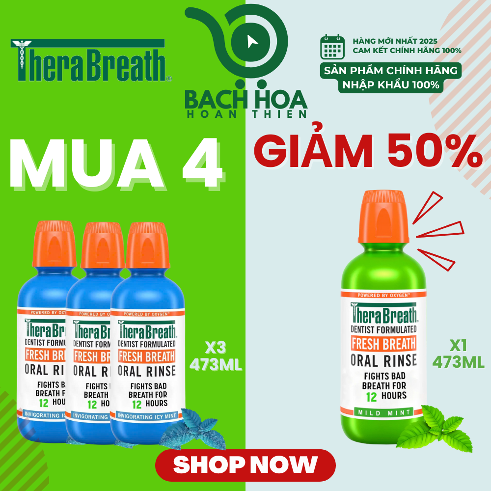 MUA 4 GIẢM 50% chai thứ 4 [Hương Icy Mint – Bạc hà lạnh sâu] Nước súc miệng TheraBreath cho người lớn – Hết hôi miệng, mát miệng, hơi thở thơm lâu