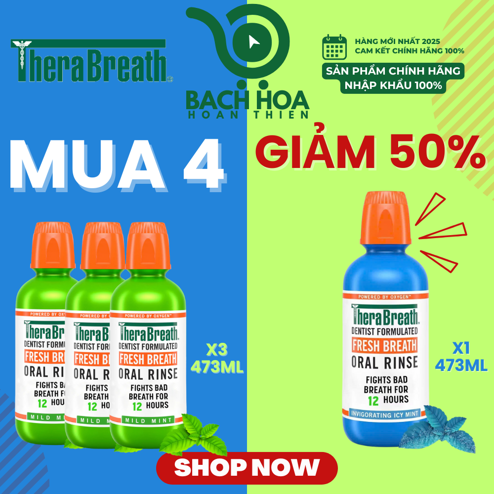 MUA 4 GIẢM 50% chai thứ 4 [Hương Icy Mint – Bạc hà lạnh sâu] Nước súc miệng TheraBreath cho người lớn – Hết hôi miệng, mát miệng, hơi thở thơm lâu