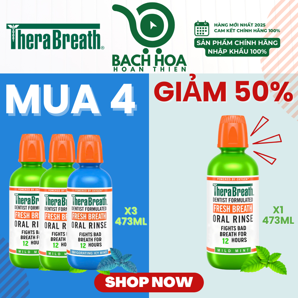 MUA 4 GIẢM 50% chai thứ 4 [Hương Icy Mint – Bạc hà lạnh sâu] Nước súc miệng TheraBreath cho người lớn – Hết hôi miệng, mát miệng, hơi thở thơm lâu