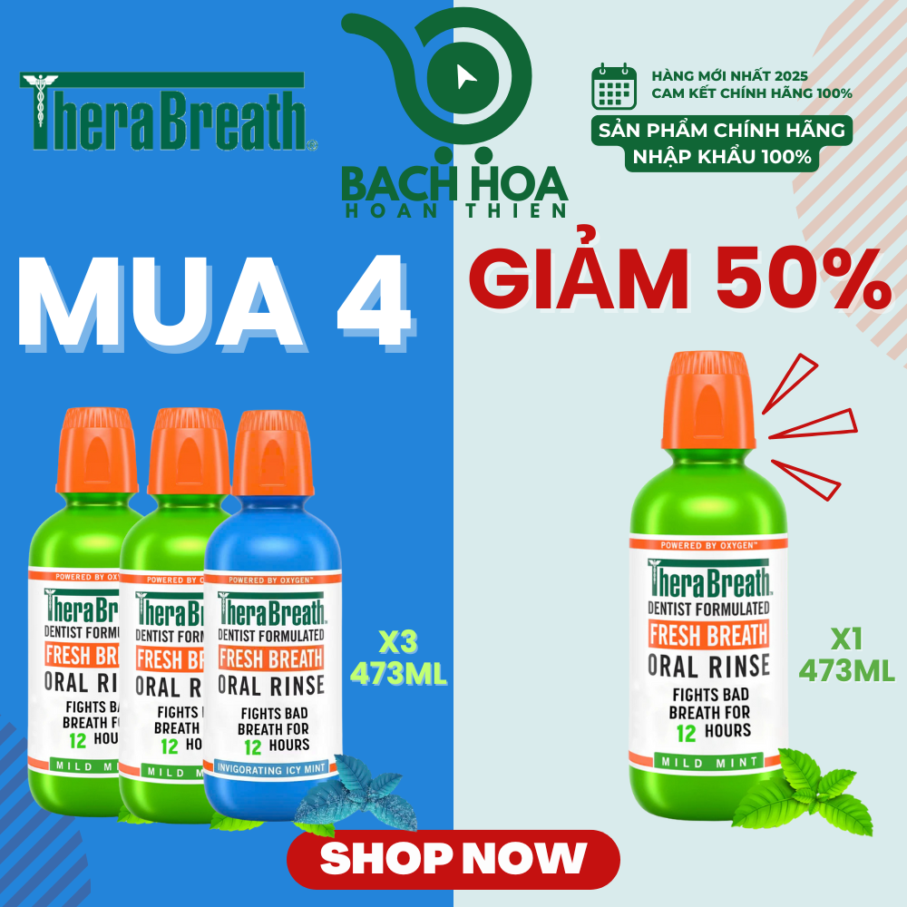 MUA 4 GIẢM 50% chai thứ 4 [Hương Icy Mint – Bạc hà lạnh sâu] Nước súc miệng TheraBreath cho người lớn – Hết hôi miệng, mát miệng, hơi thở thơm lâu