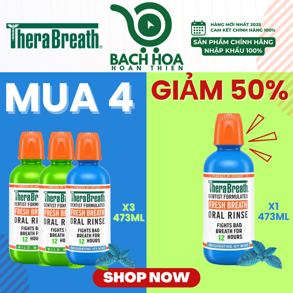 MUA 4 GIẢM 50% chai thứ 4 [Hương Icy Mint – Bạc hà lạnh sâu] Nước súc miệng TheraBreath cho người lớn – Hết hôi miệng, mát miệng, hơi thở thơm lâu