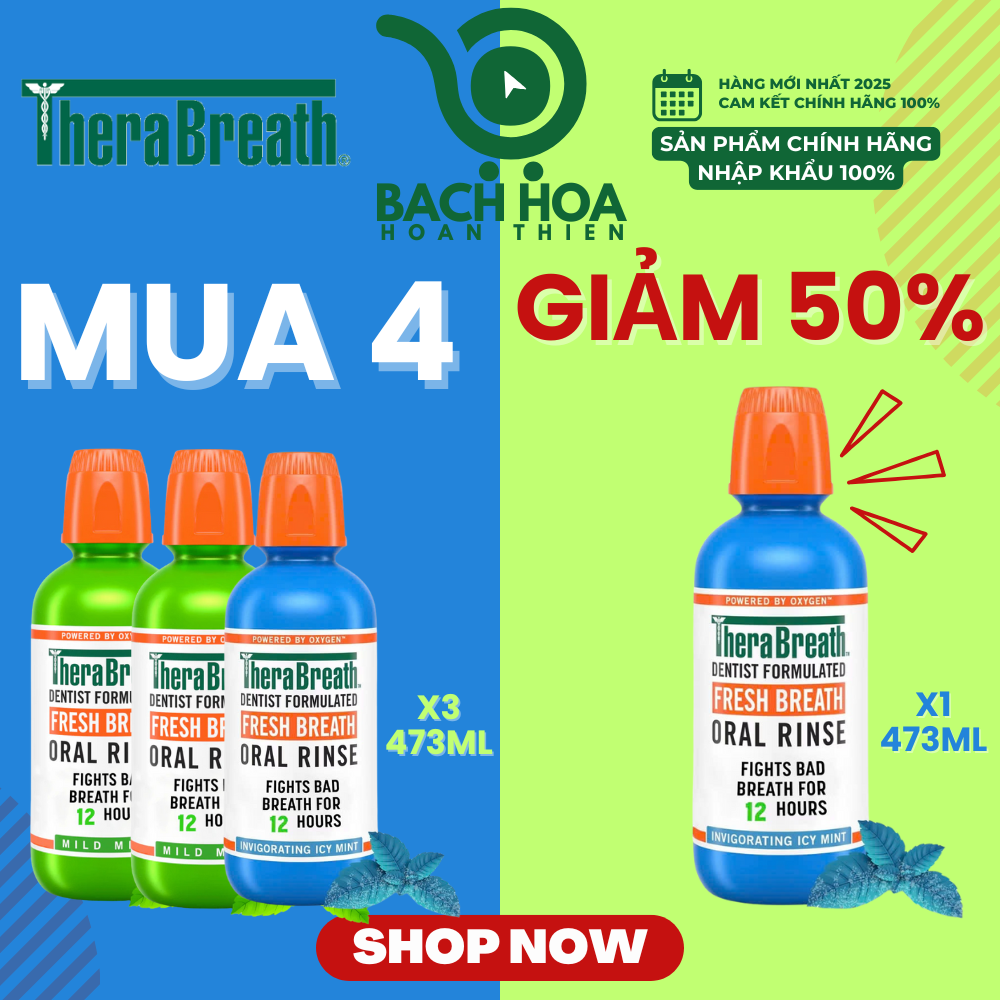 MUA 4 GIẢM 50% chai thứ 4 [Hương Icy Mint – Bạc hà lạnh sâu] Nước súc miệng TheraBreath cho người lớn – Hết hôi miệng, mát miệng, hơi thở thơm lâu