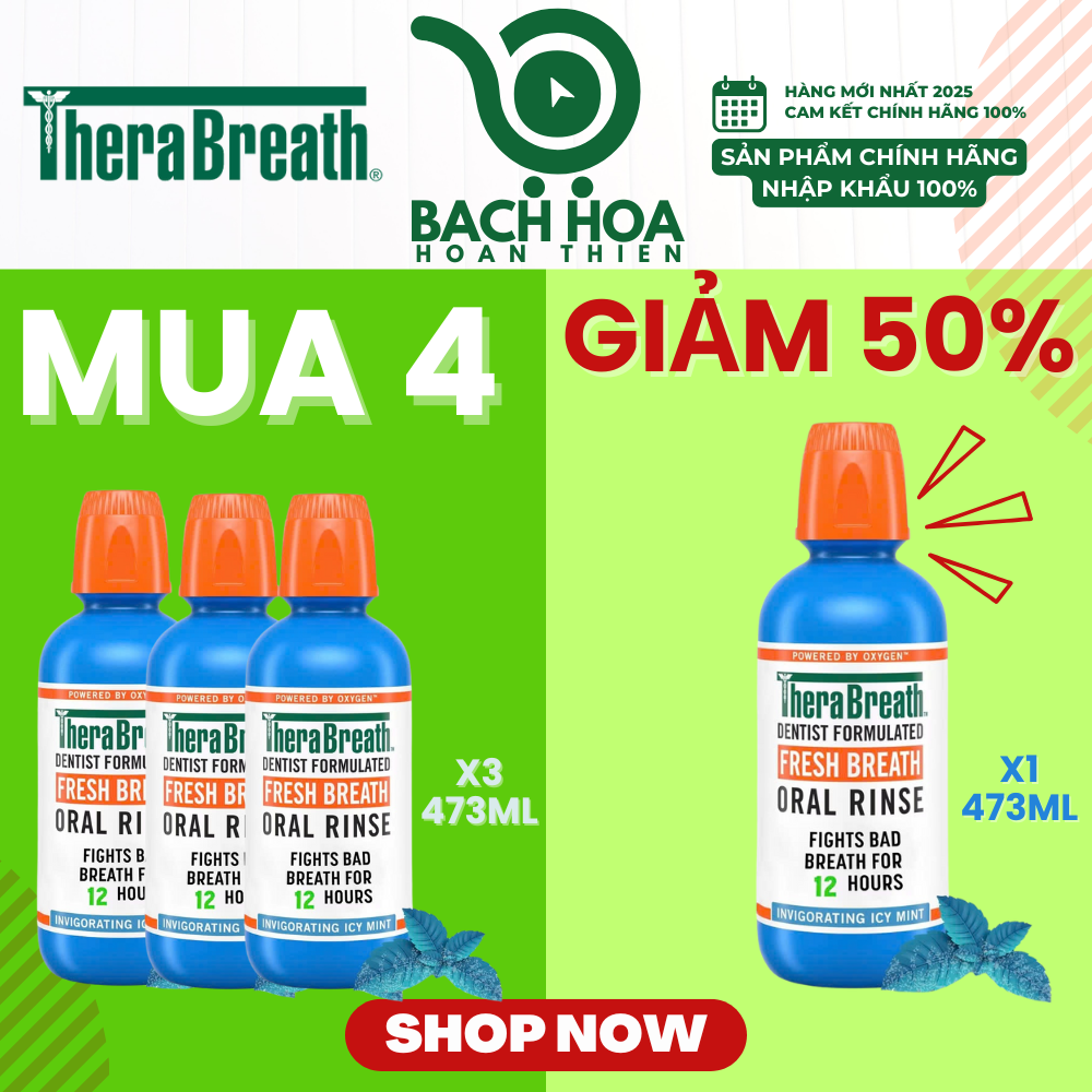 MUA 4 GIẢM 50% chai thứ 4 [Hương Icy Mint – Bạc hà lạnh sâu] Nước súc miệng TheraBreath cho người lớn – Hết hôi miệng, mát miệng, hơi thở thơm lâu