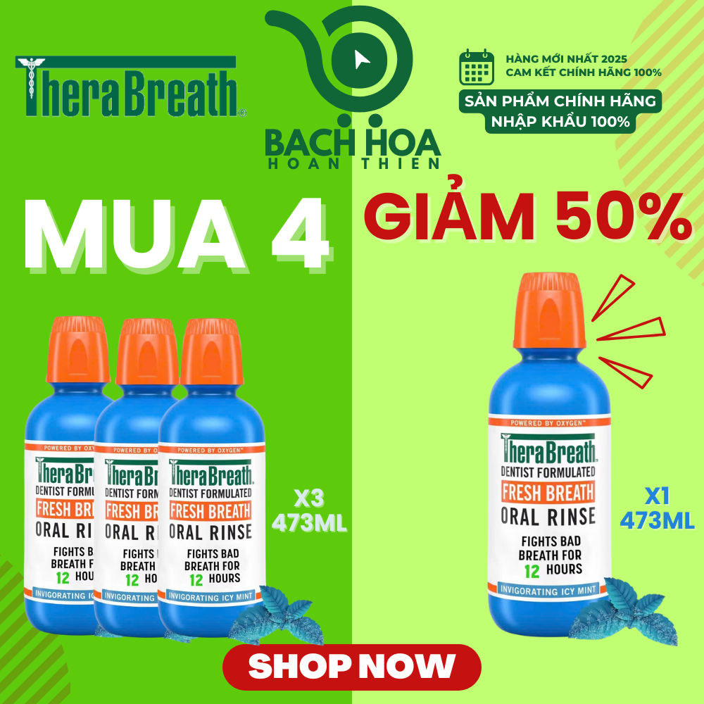 MUA 4 GIẢM 50% chai thứ 4 [Hương Icy Mint – Bạc hà lạnh sâu] Nước súc miệng TheraBreath cho người lớn – Hết hôi miệng, mát miệng, hơi thở thơm lâu