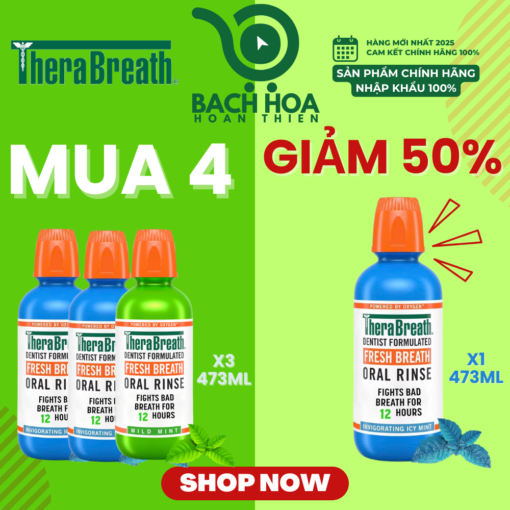 MUA 4 GIẢM 50% chai thứ 4 [Hương Icy Mint – Bạc hà lạnh sâu] Nước súc miệng TheraBreath cho người lớn – Hết hôi miệng, mát miệng, hơi thở thơm lâu