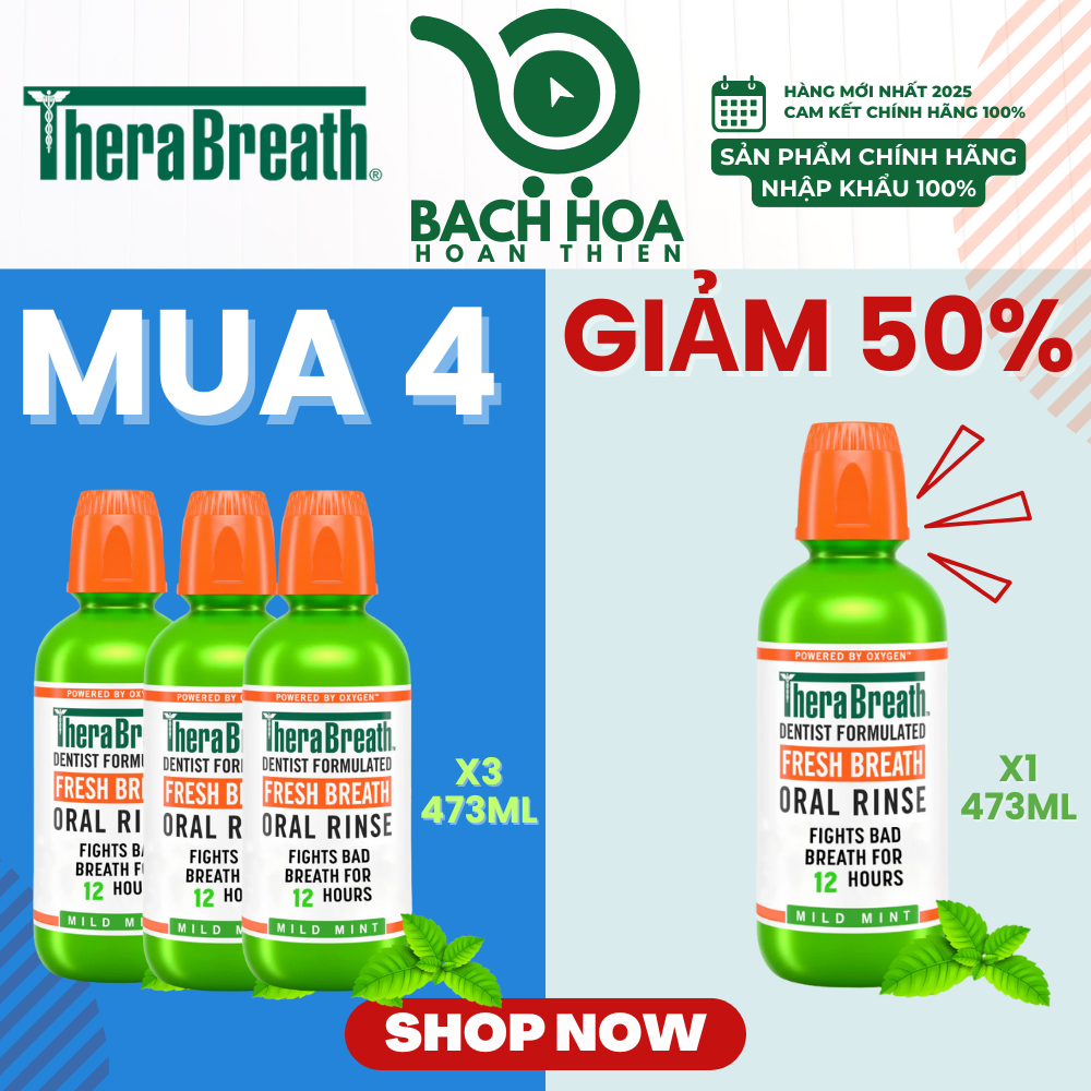 MUA 4 GIẢM 50% chai thứ 4 [Hương Icy Mint – Bạc hà lạnh sâu] Nước súc miệng TheraBreath cho người lớn – Hết hôi miệng, mát miệng, hơi thở thơm lâu