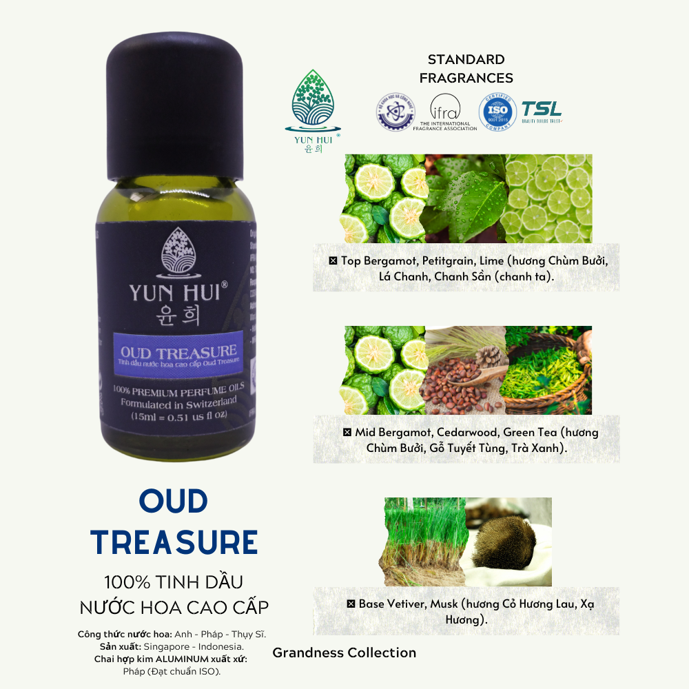 Tinh Dầu Thiên Nhiên Nước Hoa Thơm Phòng Cao Cấp Nhập Khẩu Oud Treasure YUN HUI - Với 3 Nốt Hương Sang Trọng Đặc Sắc - 15ml/50ml/100ml