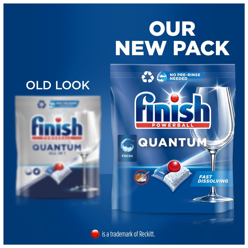 Túi 64 viên rửa chén Finish Quantum All in 1 2025 – 12 tính năng – Dành cho máy rửa chén 12-13 bộ trở lên