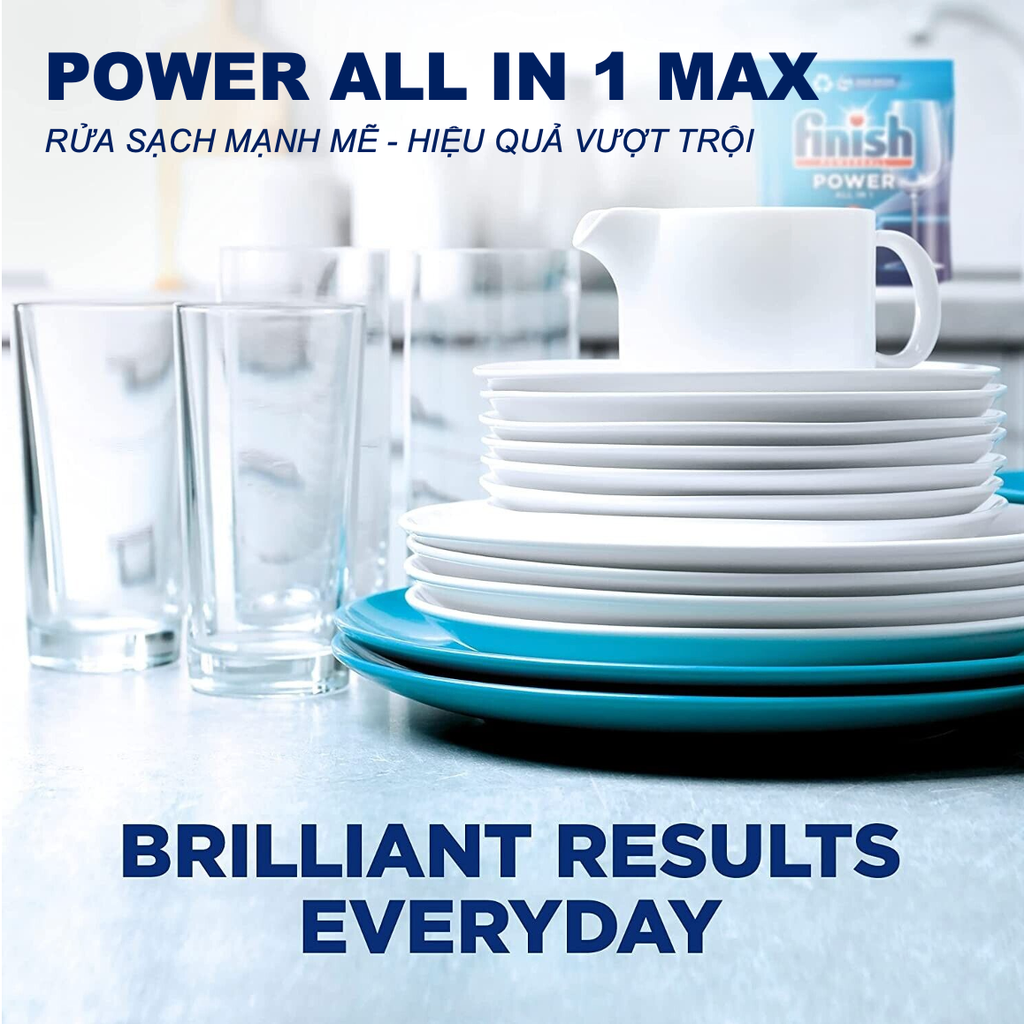 Túi 110 viên Finish All in 1 Max MEGA VALUE PACK 2025 – 10 tính năng – Dành cho máy rửa chén 9-13 bộ trở lên