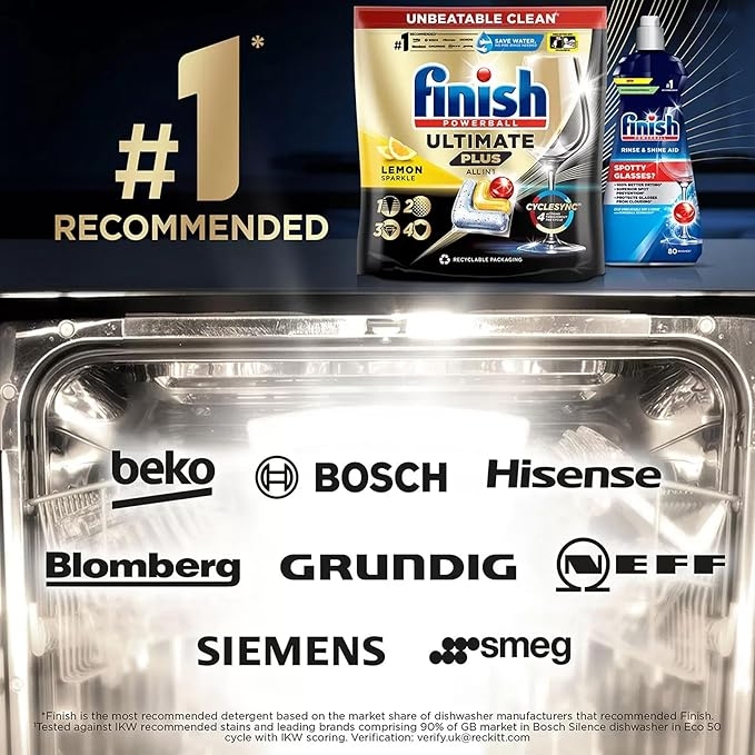 Túi 85 viên rửa chén Finish Ultimate PLUS Hương Chanh 2025 – 14 tính năng MỚI – Dành cho máy rửa chén 12-13 bộ trở lên