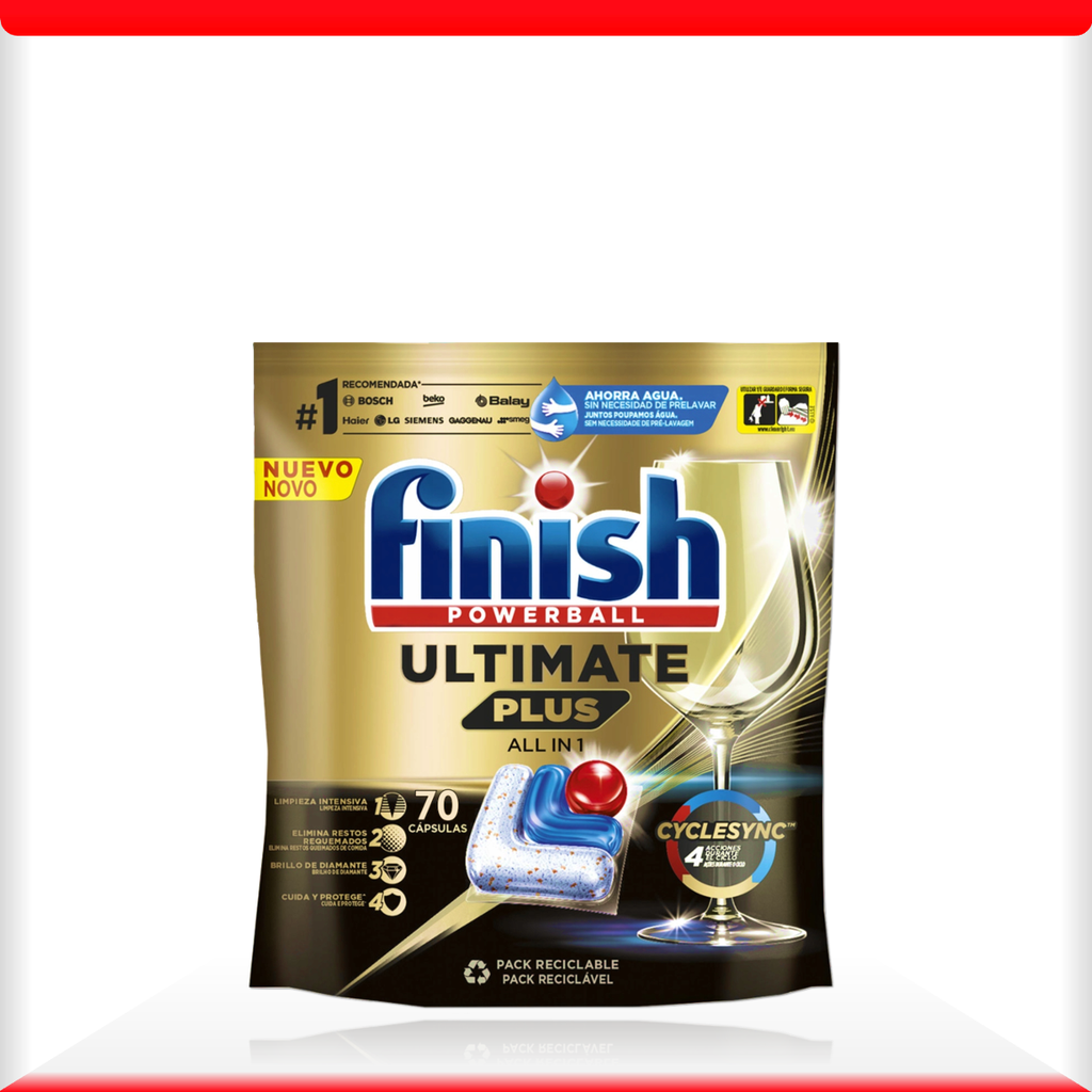 Túi 70 viên rửa chén Finish Ultimate PLUS Hương Soda 2025 – 14 tính năng MỚI – Dành cho máy rửa chén 12-13 bộ trở lên