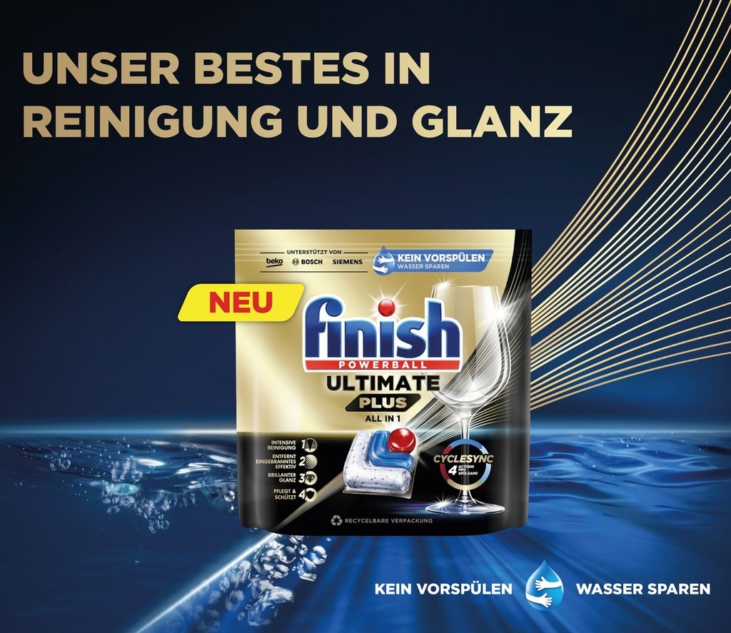 Túi 70 viên rửa chén Finish Ultimate PLUS Hương Soda 2025 – 14 tính năng MỚI – Dành cho máy rửa chén 12-13 bộ trở lên
