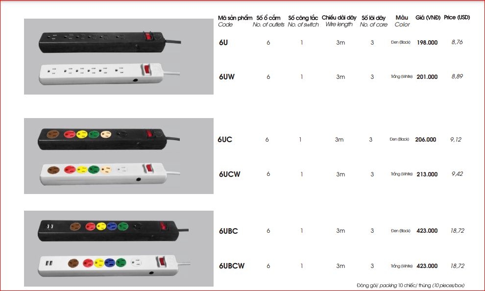 Ổ Cắm Kéo Dài LiOA Tiêu Chuẩn Mỹ Nhật 6UCW