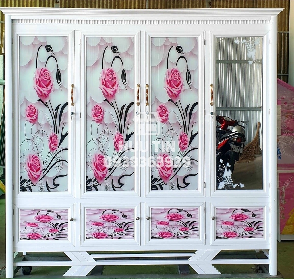 Tủ Quần Áo Nhôm Đố Sữa 3D 2m (Trắng Hoa) Tủ Quần Áo Nhôm Đố Sữa 3D 2M (Trắng Hoa)