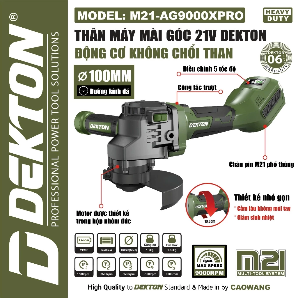 Thân Máy Mài Góc 21V Dekton M21-AG9000XPRO