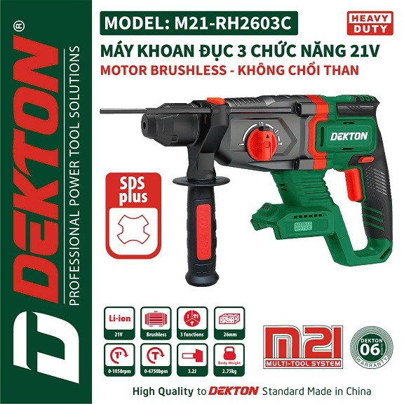 Thân máy khoan búa dùng pin 21V Dekton M21-RH2603C (Chưa Pin & Sạc)