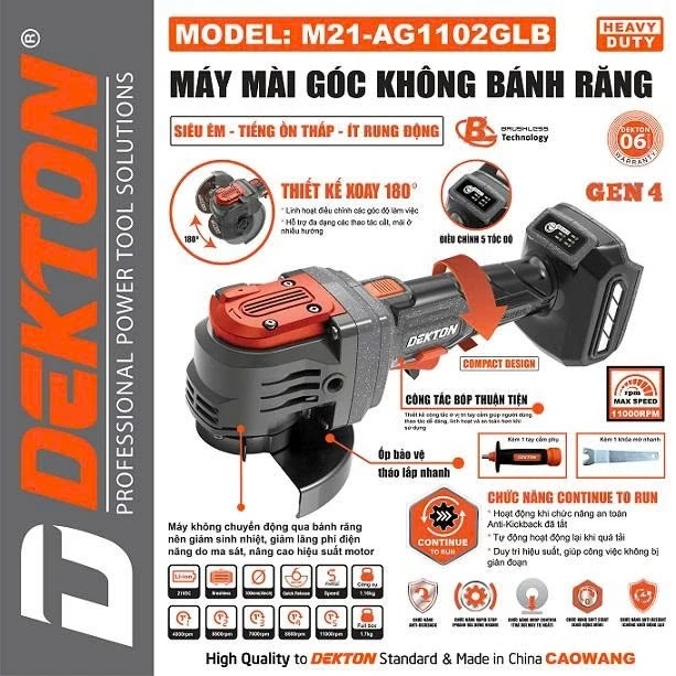 Thân Máy Mài Góc 21V Dekton M21-AG1102GLB