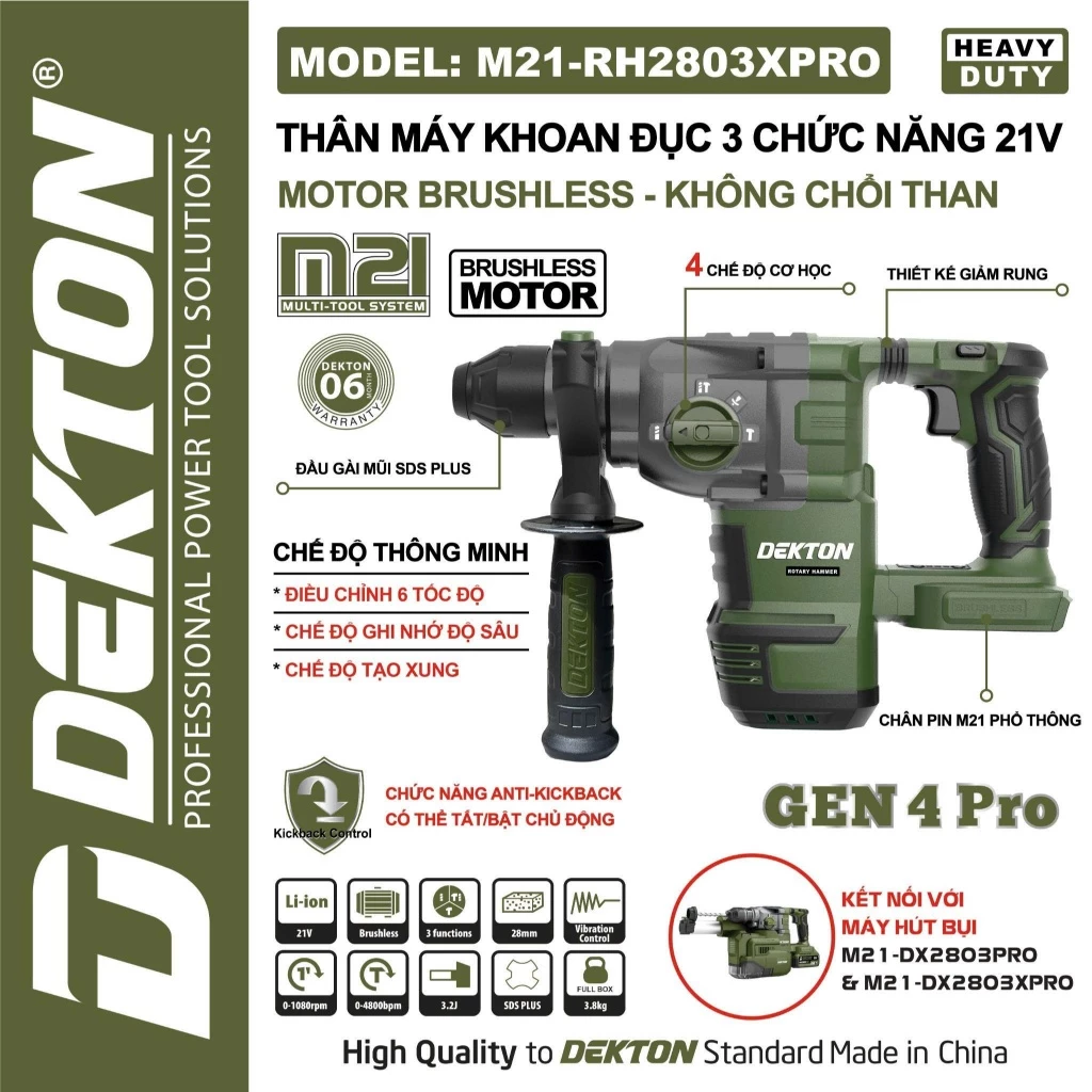Thân máy khoan búa dùng pin 21V Dekton M21-RH2803XPRO (Chưa Pin & Sạc)