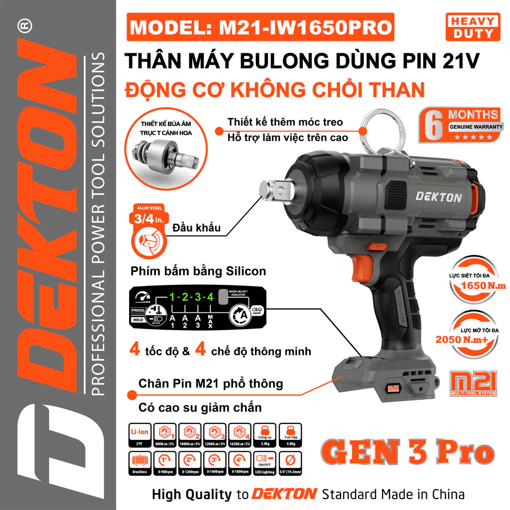Thân máy siết bu lông dùng pin Dekton M21-IW1650PRO