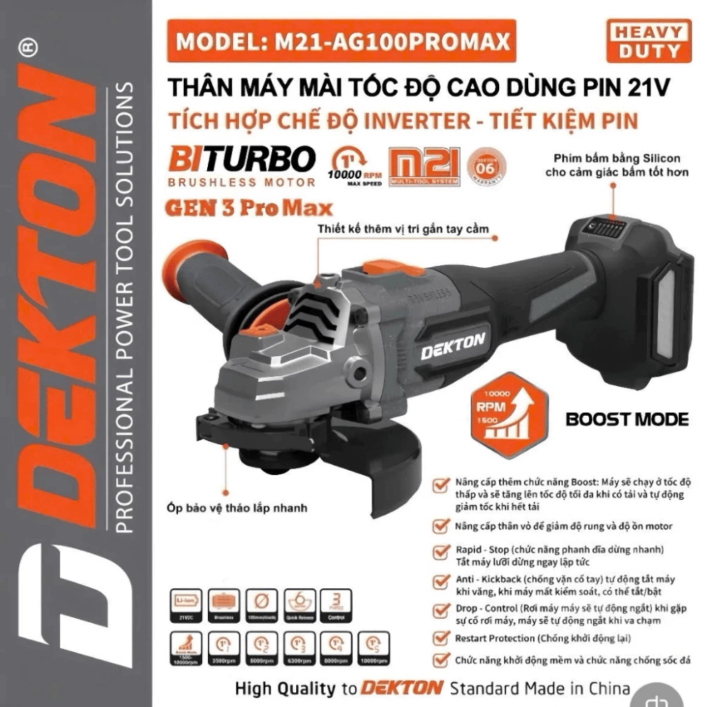 Thân Máy Mài Góc 21V Dekton M21-AG100PROMAX