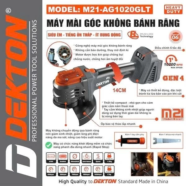 Thân Máy Mài Góc 21V Dekton M21-AG1020GLT
