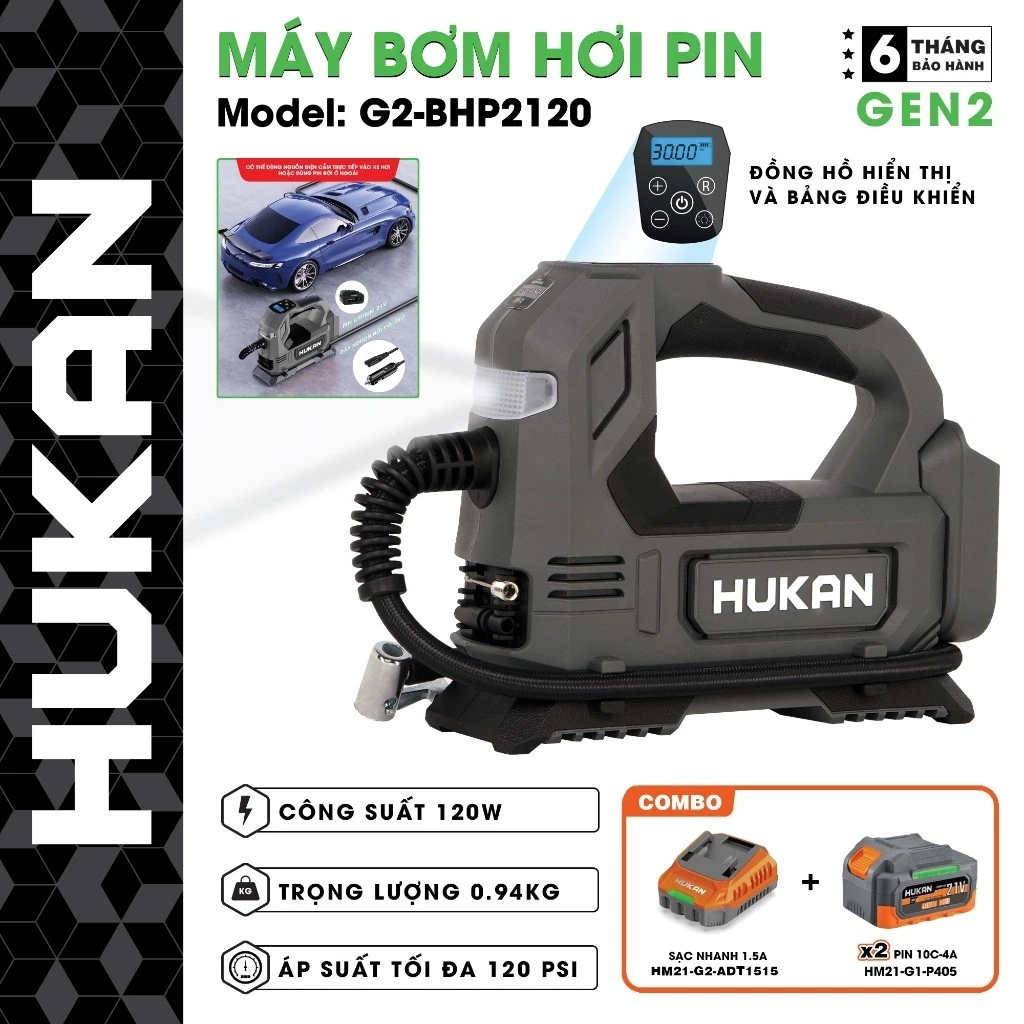 Máy bơm hơi pin HUKAN G2-BHP2120