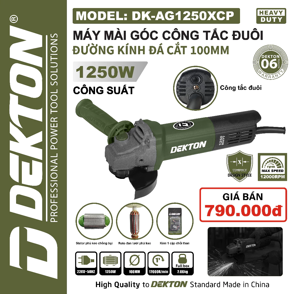 Máy mài 100mm Dekton DK-AG1250XCP ( công tắc đuôi )