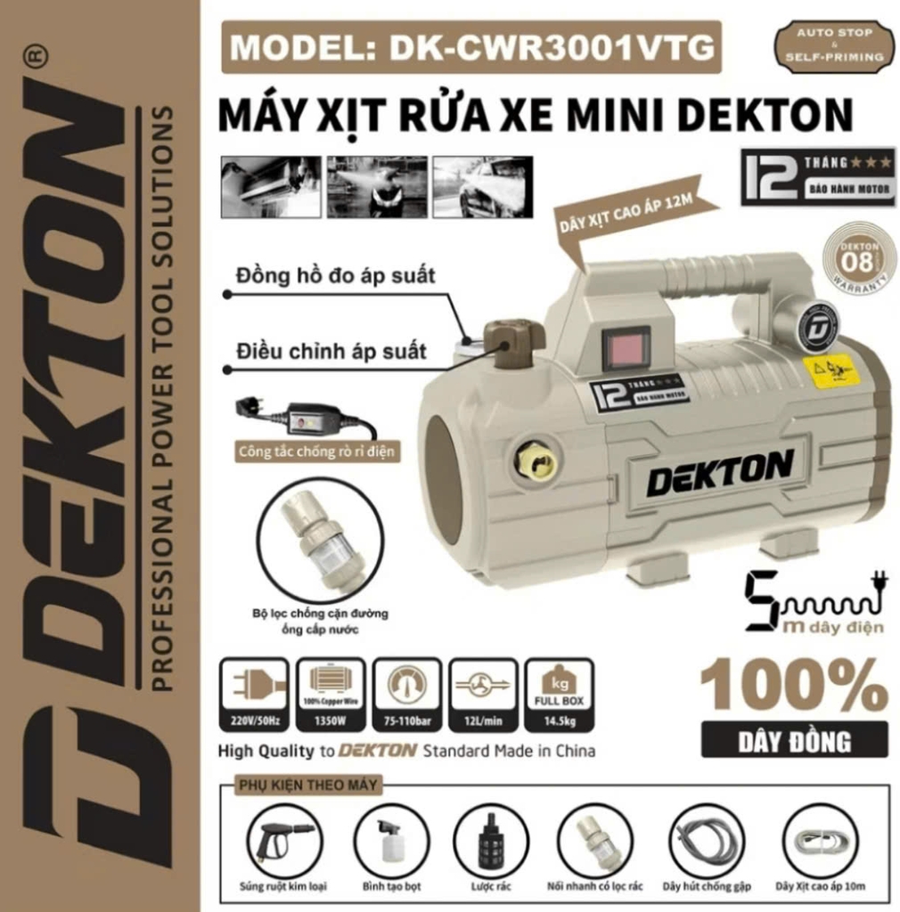Máy xịt rửa xe áp lực Dekton DK-CWR3001VTG