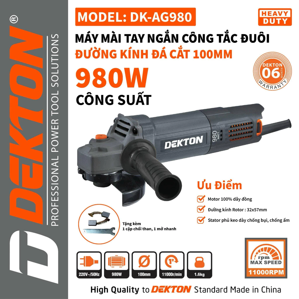 Máy mài 100mm Dekton DK-AG980(công tắc đuôi)