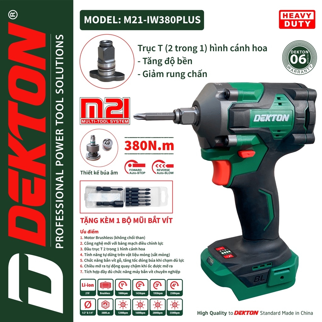 Máy Siết Bulong Dùng Pin Dekton M21-IW380PLUS