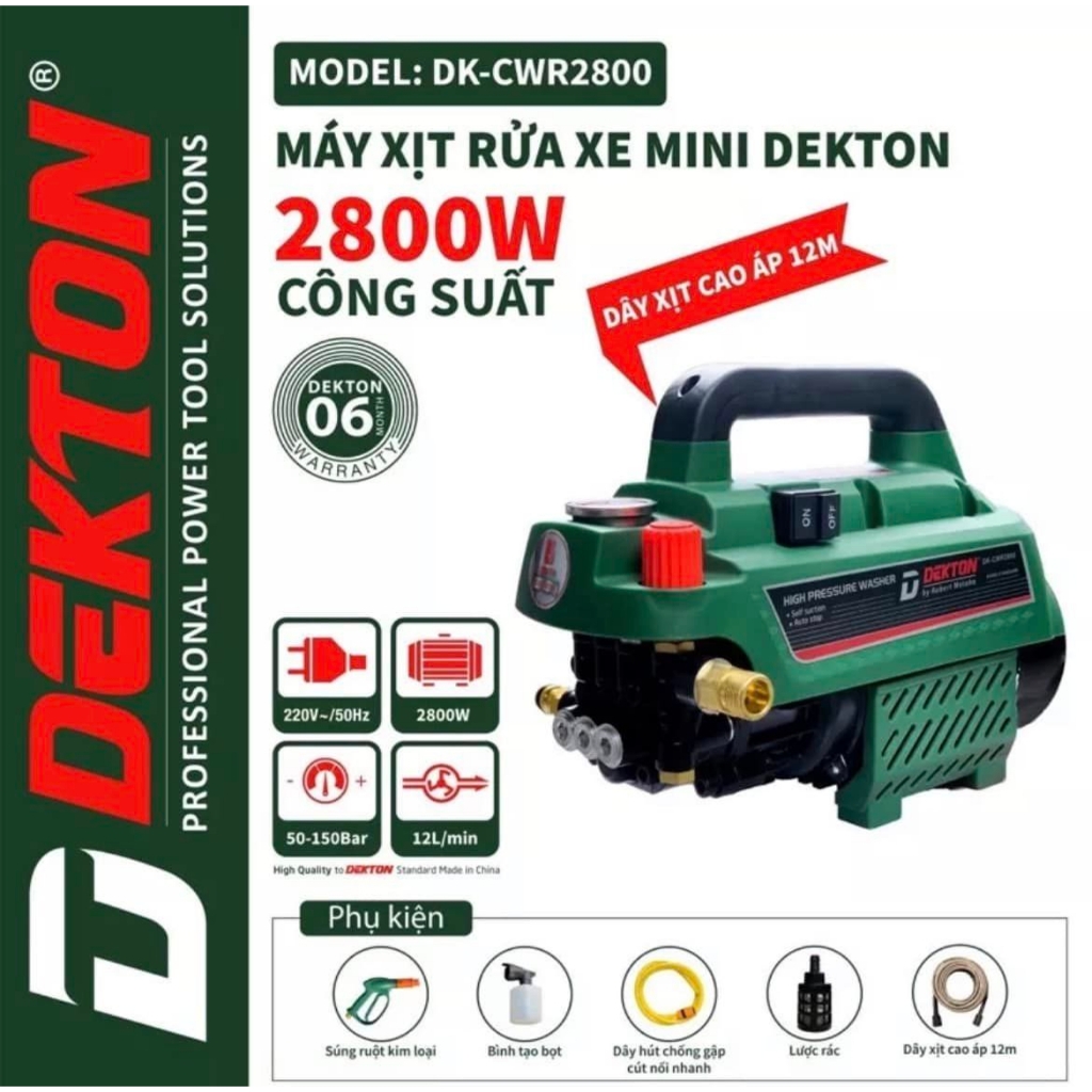 Máy Rửa Xe Chỉnh Áp Mini Gia Đình DEKTON DK-CWR2800 2800W - Motor Dây Đồng - Máy Xịt Rửa Xe Cao Áp Dùng GIa ĐÌnh