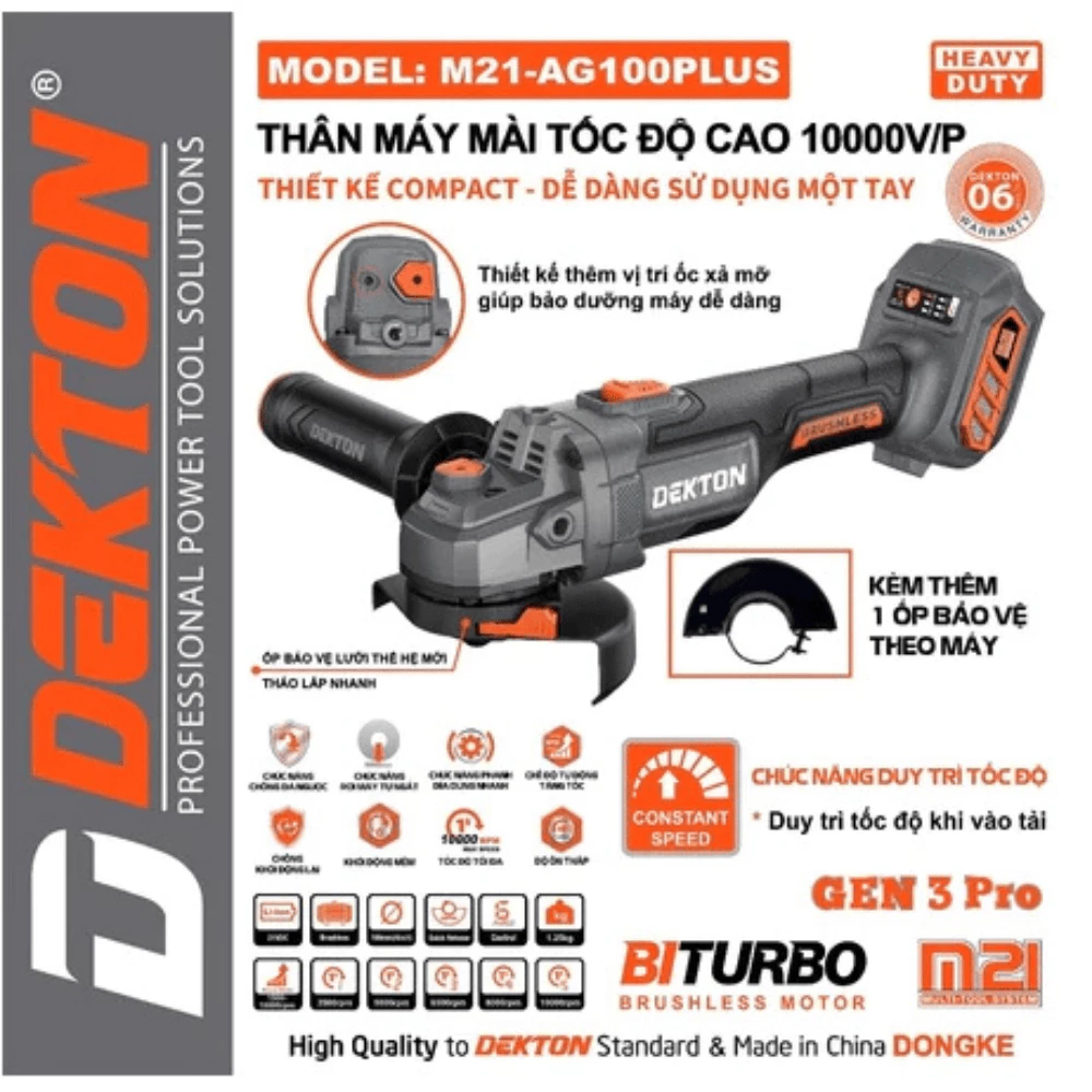 Thân máy mài góc dùng pin 21V Dekton M21-AG100PLUS (Chưa Pin & Sạc)
