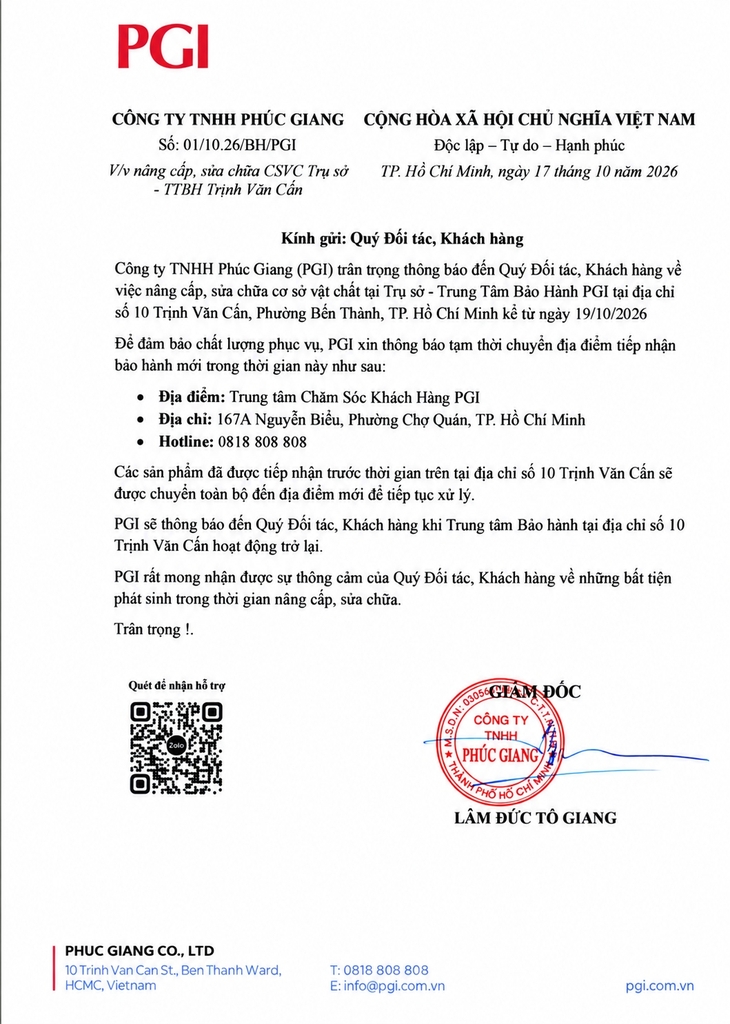 Thông báo sửa chữa TTBH CN10