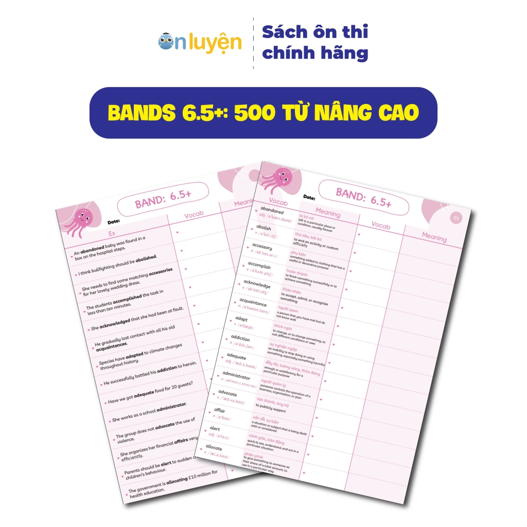 Bộ 6000 từ vựng IELTS theo band 0-4.5, 4.5-5.5, 5.5-6.5, 6.5+, dạng takenote dễ học dễ nhớ - Nhà sách Ôn luyện