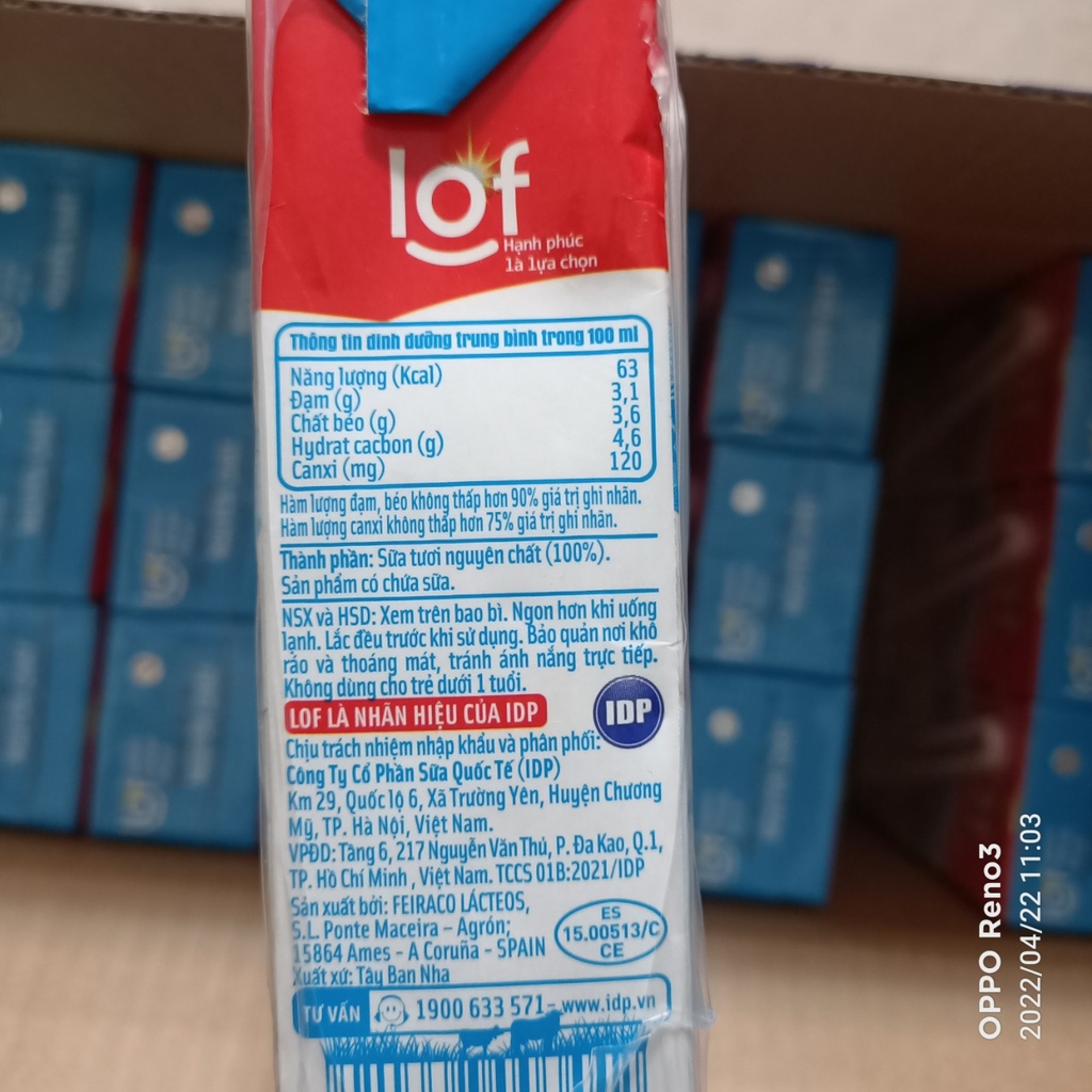 Sữa tươi LOF fullcream không đường 200ml
