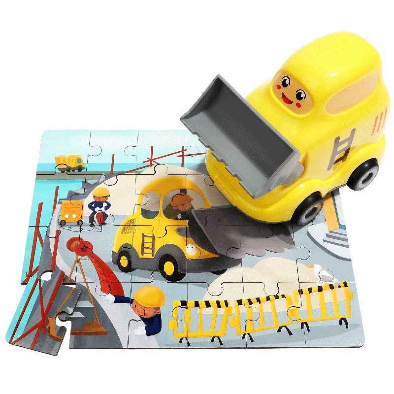 Đồ Chơi Xếp Hình Puzzle Gỗ Kèm Mô Hình Xe 2in1 TOPBRIGHT - Dành Cho Bé Từ 3 Tuổi