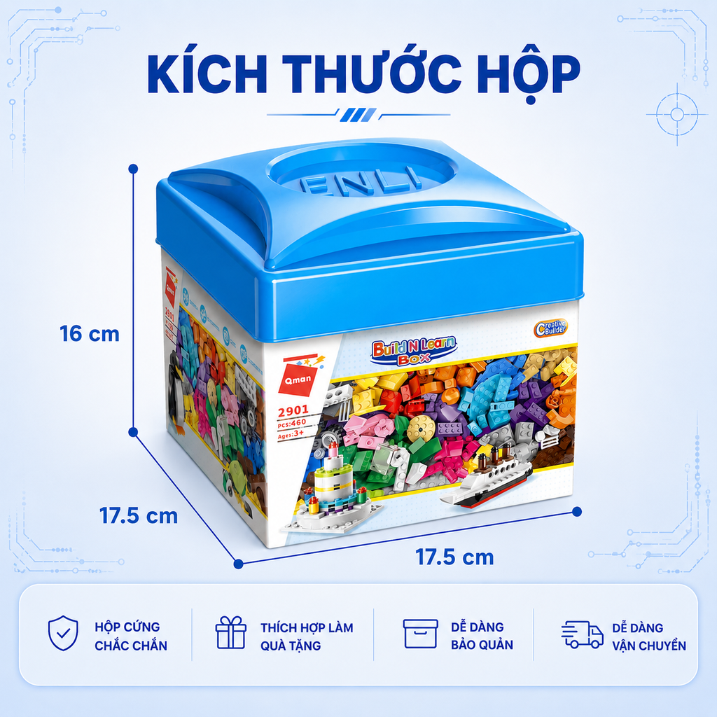 Đồ Chơi Lắp Ráp Xếp Hình Qman 2901 - Hộp Gạch Sáng Tạo Cơ Bản (460 Mảnh Ghép) - Dành cho bé từ 6 tuổi