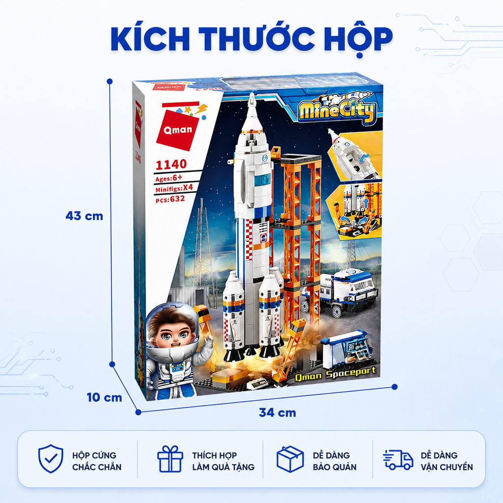 Đồ chơi lắp ráp, xếp hình Qman 1140 - Vụ phóng tàu không gian - Bộ lớn 632 mảnh ghép